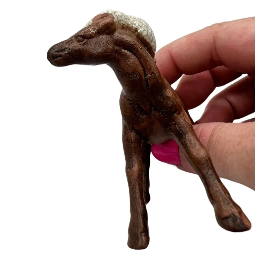 VTG Treasure Craft Ceramic Horse Colt Figurine Crackle Glaze Brown Primitive